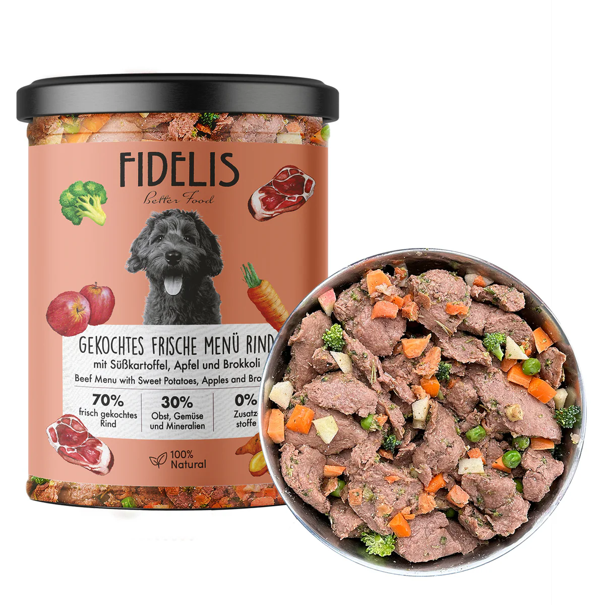 Fidelis rund met zoete aardappel, appel & broccoli 400gr in glas